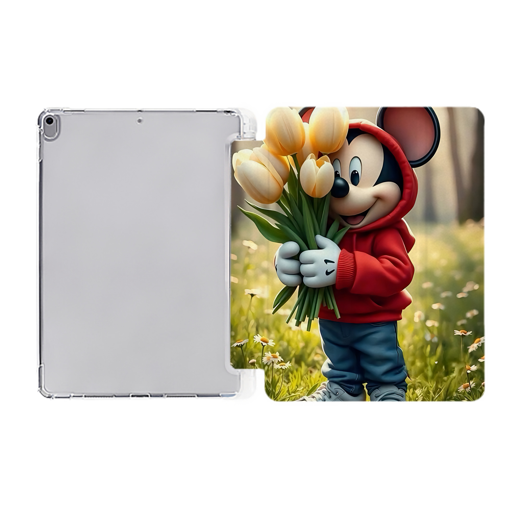 （画像用） ミッキーマウス Mickey Mouse IPad ケース ペン収納付き 三つ折りスタンド PUレザー×シリコン 対応機種9.5/10.5/10.9インチ